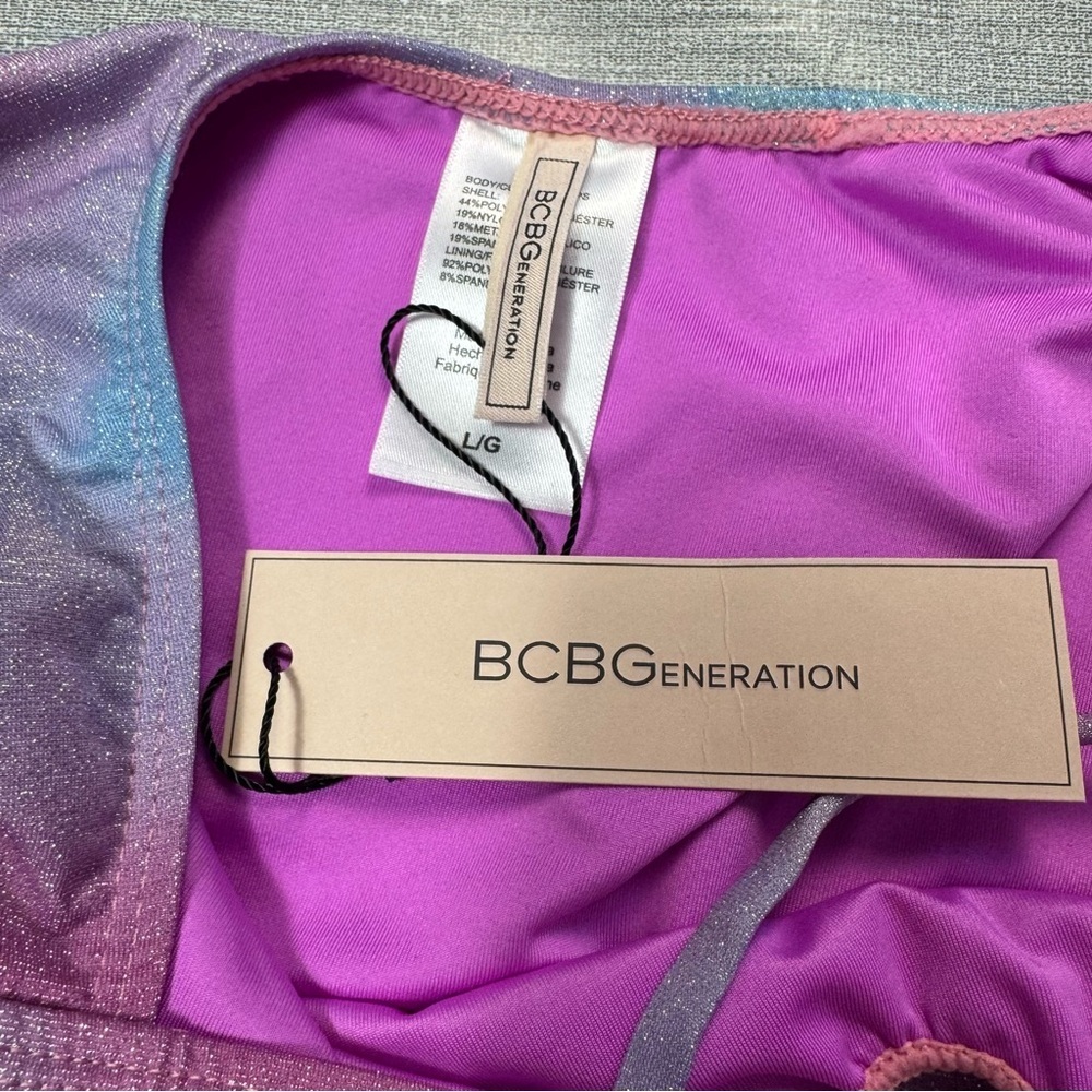 NWT New $ 114 BCBGeneration Glitter Tie Dye Double Strap Keyhole Swimsuit Size L - Picture 6 of 9